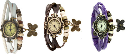 

Kissu Vintage Rakhi Watch Combo of 3 White, Brown And Purple Watch - For Women