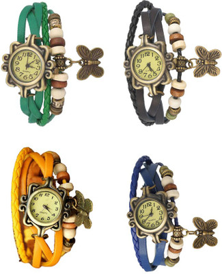

Kissu Vintage Rakhi Combo of 4 Green, Yellow, Black And Blue Watch - For Women