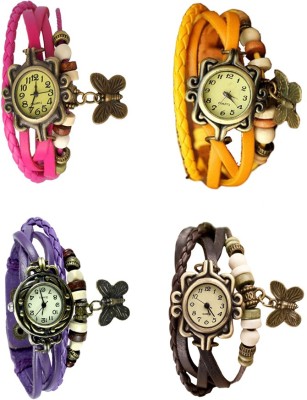 NS18 Vintage Butterfly Rakhi Combo of 4 Pink, Purple, Yellow And Brown Analog Watch  - For Women   Watches  (NS18)