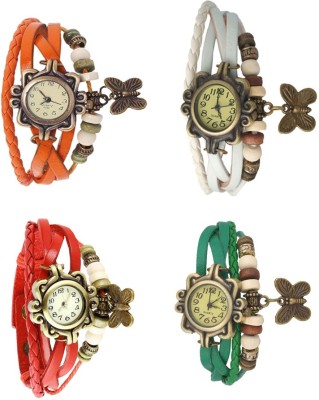 NS18 Vintage Butterfly Rakhi Combo of 4 Orange, Red, White And Green Analog Watch  - For Women   Watches  (NS18)
