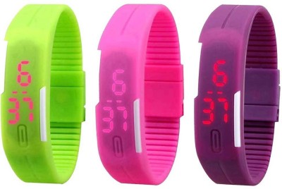 NS18 Silicone Led Magnet Band Combo of 3 Green, Pink And Purple Digital Watch  - For Boys & Girls   Watches  (NS18)