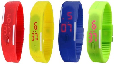 NS18 Silicone Led Magnet Band Combo of 4 Red, Yellow, Blue And Green Digital Watch  - For Boys & Girls   Watches  (NS18)