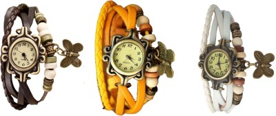 NS18 Vintage Butterfly Rakhi Combo of 3 Brown, Yellow And White Analog Watch  - For Women   Watches  (NS18)
