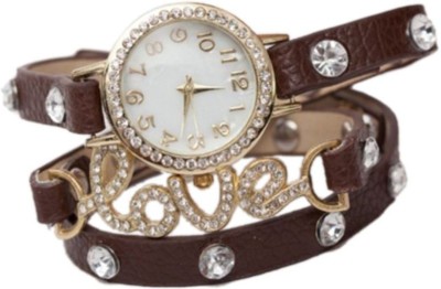 SPINOZA Brown leather love diamonds studded on case and belt for girls Analog Watch  - For Women   Watches  (SPINOZA)