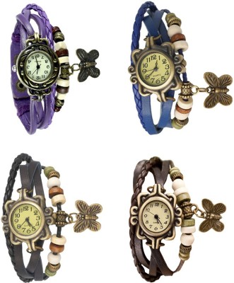 NS18 Vintage Butterfly Rakhi Combo of 4 Purple, Black, Blue And Brown Analog Watch  - For Women   Watches  (NS18)