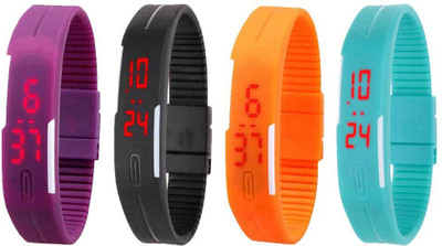 

NS18 Silicone Led Magnet Band Watch Combo of 4 Purple, Black, Orange And Sky Blue Watch - For Couple