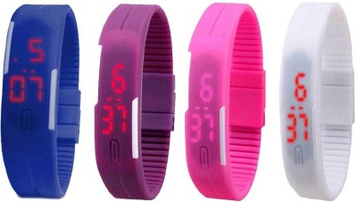 NS18 Silicone Led Magnet Band Combo of 4 Blue, Purple, Pink And White Digital Watch  - For Boys & Girls   Watches  (NS18)