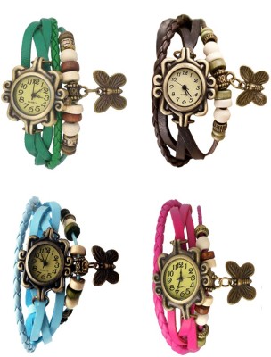 NS18 Vintage Butterfly Rakhi Combo of 4 Green, Sky Blue, Brown And Pink Analog Watch  - For Women   Watches  (NS18)