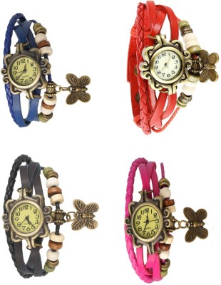 NS18 Vintage Butterfly Rakhi Combo of 4 Blue, Black, Red And Pink Analog Watch  - For Women   Watches  (NS18)