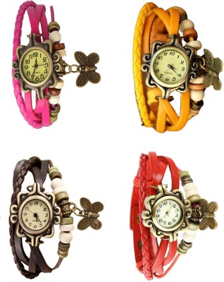 NS18 Vintage Butterfly Rakhi Combo of 4 Pink, Brown, Yellow And Red Analog Watch  - For Women   Watches  (NS18)
