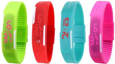 NS18 Silicone Led Magnet Band Watch Combo of 4 Green, Red, Sky Blue And Pink Digital Watch  - For Couple   Watches  (NS18)