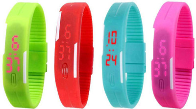 NS18 Silicone Led Magnet Band Watch Combo of 4 Green, Red, Sky Blue And Pink Digital Watch  - For Couple   Watches  (NS18)