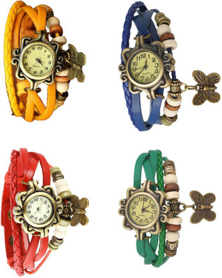 View NS18 Vintage Butterfly Rakhi Combo of 4 Yellow, Red, Blue And Green Analog Watch  - For Women Wrist Watches Price Online(NS18)