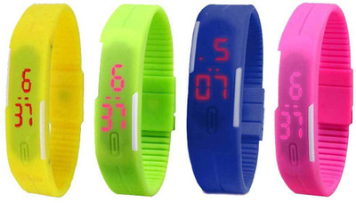 

NS18 Silicone Led Magnet Band Combo of 4 Yellow, Green, Blue And Pink Watch - For Boys & Girls