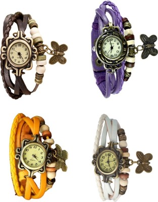 NS18 Vintage Butterfly Rakhi Combo of 4 Brown, Yellow, Purple And White Analog Watch  - For Women   Watches  (NS18)