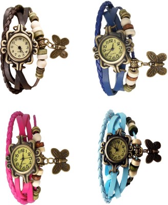 NS18 Vintage Butterfly Rakhi Combo of 4 Brown, Pink, Blue And Sky Blue Analog Watch  - For Women   Watches  (NS18)