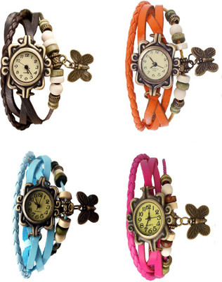 

NS18 Vintage Butterfly Rakhi Combo of 4 Brown, Sky Blue, Orange And Pink Watch - For Women