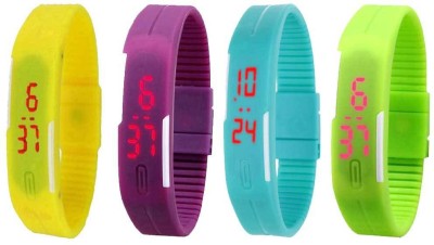 NS18 Silicone Led Magnet Band Combo of 4 Yellow, Purple, Sky Blue And Green Digital Watch  - For Boys & Girls   Watches  (NS18)