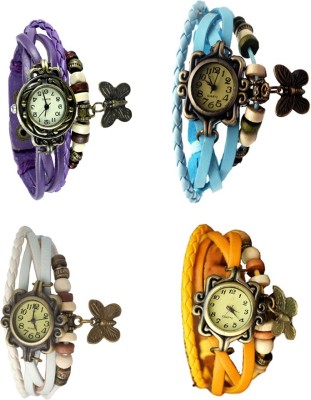NS18 Vintage Butterfly Rakhi Combo of 4 Purple, White, Sky Blue And Yellow Analog Watch  - For Women   Watches  (NS18)