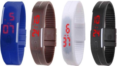 NS18 Silicone Led Magnet Band Combo of 4 Blue, Brown, White And Black Digital Watch  - For Boys & Girls   Watches  (NS18)