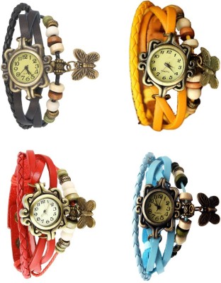 NS18 Vintage Butterfly Rakhi Combo of 4 Black, Red, Yellow And Sky Blue Analog Watch  - For Women   Watches  (NS18)