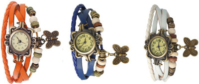 

NS18 Vintage Butterfly Rakhi Watch Combo of 3 Orange, Blue And White Watch - For Women