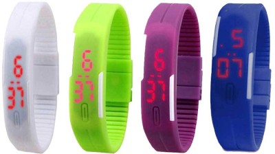 NS18 Silicone Led Magnet Band Combo of 4 White, Green, Purple And Blue Digital Watch  - For Boys & Girls   Watches  (NS18)
