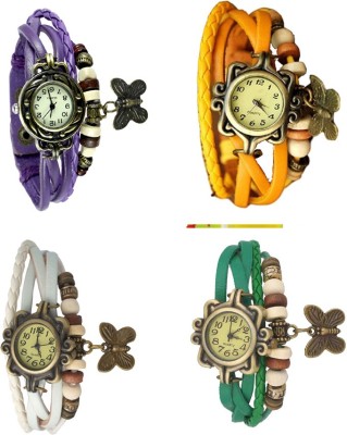 NS18 Vintage Butterfly Rakhi Combo of 4 Purple, White, Yellow And Green Analog Watch  - For Women   Watches  (NS18)
