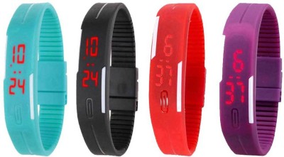 NS18 Silicone Led Magnet Band Watch Combo of 4 Sky Blue, Black, Red And Purple Digital Watch  - For Couple   Watches  (NS18)
