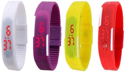 NS18 Silicone Led Magnet Band Watch Combo of 4 White, Pink, Yellow And Red Digital Watch  - For Couple   Watches  (NS18)