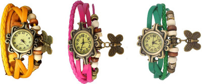 

Kissu Vintage Rakhi Watch Combo of 3 Yellow, Pink And Green Watch - For Women