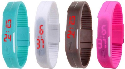 NS18 Silicone Led Magnet Band Combo of 4 Sky Blue, White, Brown And Pink Digital Watch  - For Boys & Girls   Watches  (NS18)