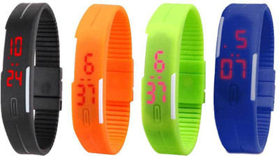 

Kissu Led Magnet Band Combo of 4 Black, Orange, Green And Blue Watch - For Men & Women
