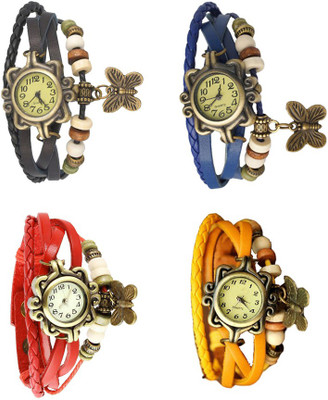 

Kissu Vintage Rakhi Combo of 4 Black, Red, Blue And Yellow Watch - For Women