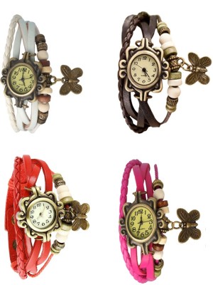 NS18 Vintage Butterfly Rakhi Combo of 4 White, Red, Brown And Pink Analog Watch  - For Women   Watches  (NS18)