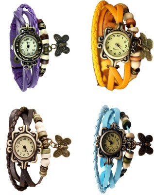 NS18 Vintage Butterfly Rakhi Combo of 4 Purple, Brown, Yellow And Sky Blue Analog Watch  - For Women   Watches  (NS18)