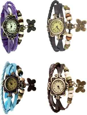 NS18 Vintage Butterfly Rakhi Combo of 4 Purple, Sky Blue, Black And Brown Analog Watch  - For Women   Watches  (NS18)