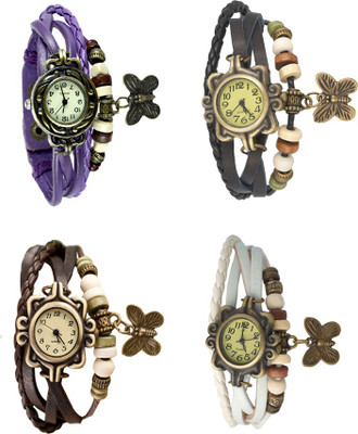

Kissu Vintage Rakhi Combo of 4 Purple, Brown, Black And White Watch - For Women