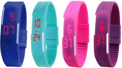 NS18 Silicone Led Magnet Band Watch Combo of 4 Blue, Sky Blue, Pink And Purple Digital Watch  - For Couple   Watches  (NS18)