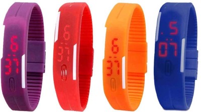 NS18 Silicone Led Magnet Band Combo of 4 Purple, Red, Orange And Blue Watch  - For Boys & Girls   Watches  (NS18)