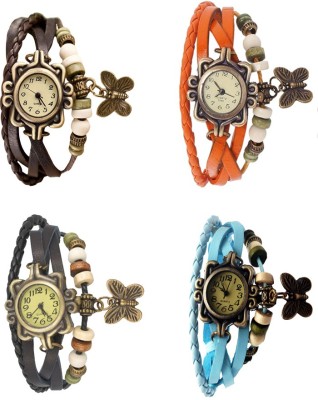 NS18 Vintage Butterfly Rakhi Combo of 4 Brown, Black, Orange And Sky Blue Analog Watch  - For Women   Watches  (NS18)
