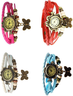 NS18 Vintage Butterfly Rakhi Combo of 4 Pink, White, Red And Sky Blue Analog Watch  - For Women   Watches  (NS18)