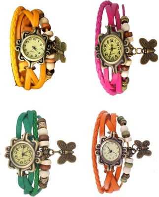 NS18 Vintage Butterfly Rakhi Combo of 4 Yellow, Green, Pink And Orange Analog Watch  - For Women   Watches  (NS18)