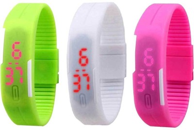 NS18 Silicone Led Magnet Band Combo of 3 Green, White And Pink Digital Watch  - For Boys & Girls   Watches  (NS18)