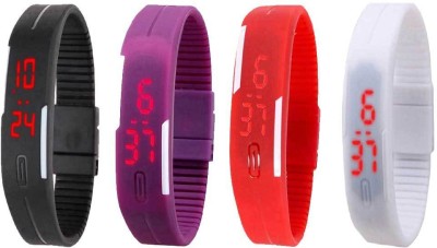 NS18 Silicone Led Magnet Band Combo of 4 Black, Purple, Red And White Digital Watch  - For Boys & Girls   Watches  (NS18)