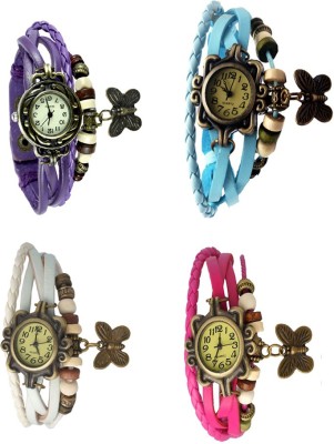NS18 Vintage Butterfly Rakhi Combo of 4 Purple, White, Sky Blue And Pink Analog Watch  - For Women   Watches  (NS18)