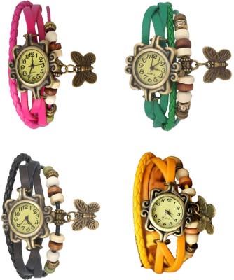 NS18 Vintage Butterfly Rakhi Combo of 4 Pink, Black, Green And Yellow Analog Watch  - For Women   Watches  (NS18)
