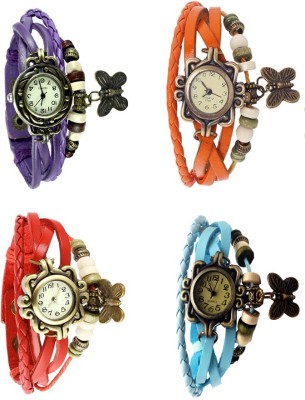 NS18 Vintage Butterfly Rakhi Combo of 4 Purple, Red, Orange And Sky Blue Analog Watch  - For Women   Watches  (NS18)