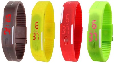NS18 Silicone Led Magnet Band Combo of 4 Brown, Yellow, Red And Green Digital Watch  - For Boys & Girls   Watches  (NS18)