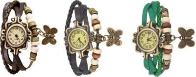 NS18 Vintage Butterfly Rakhi Watch Combo of 3 Brown, Black And Green Analog Watch  - For Women   Watches  (NS18)